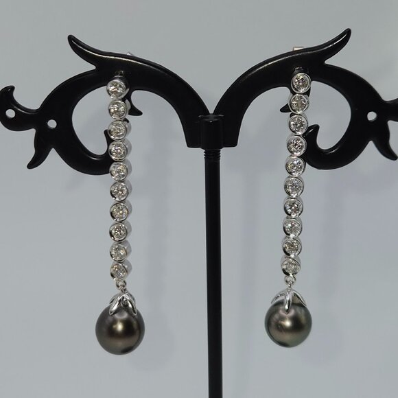 14K White Gold custom 1.0 CTW Diamond & Pearl Earrings